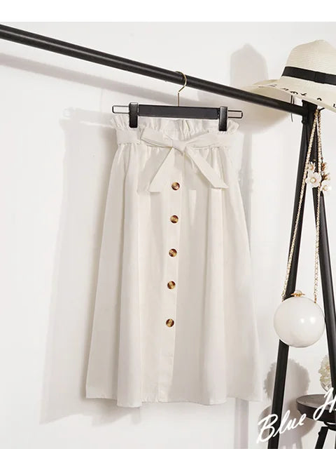 Faldas de verano y otoño para mujer, faldas plisadas hasta la rodilla, estilo coreano, elegantes, de cintura alta y botones, para la escuela, 2025