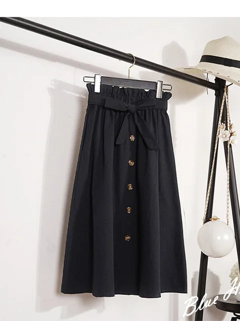 Faldas de verano y otoño para mujer, faldas plisadas hasta la rodilla, estilo coreano, elegantes, de cintura alta y botones, para la escuela, 2025