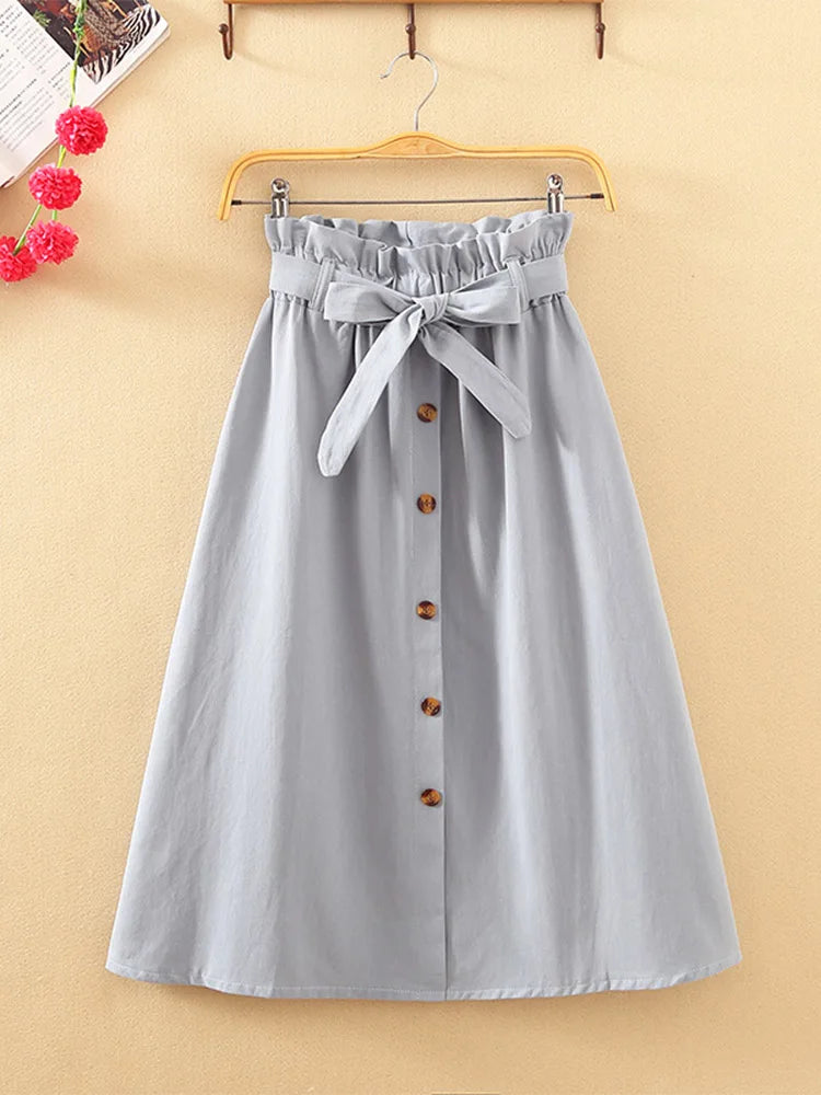 Faldas de verano y otoño para mujer, faldas plisadas hasta la rodilla, estilo coreano, elegantes, de cintura alta y botones, para la escuela, 2025