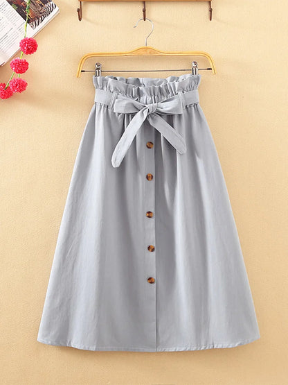 Faldas de verano y otoño para mujer, faldas plisadas hasta la rodilla, estilo coreano, elegantes, de cintura alta y botones, para la escuela, 2025