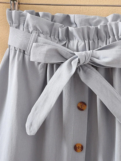 Faldas de verano y otoño para mujer, faldas plisadas hasta la rodilla, estilo coreano, elegantes, de cintura alta y botones, para la escuela, 2025