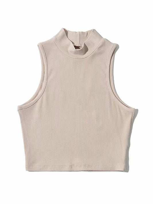 Summer Black Women Fashion Crop Top High Neck White Sleeveless Tank Tops 5 Colors