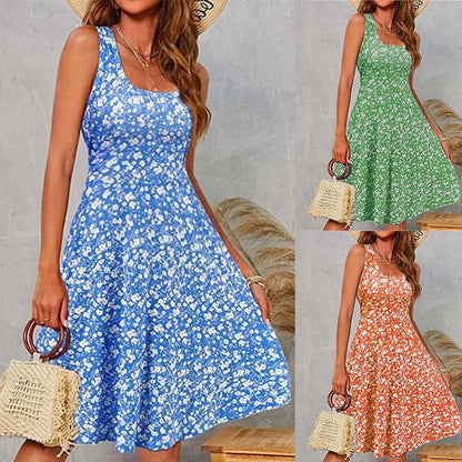 Vestido midi floral sexy sin mangas, informal, de verano, elegante, largo hasta la rodilla, para mujer y niña, moda para mujer