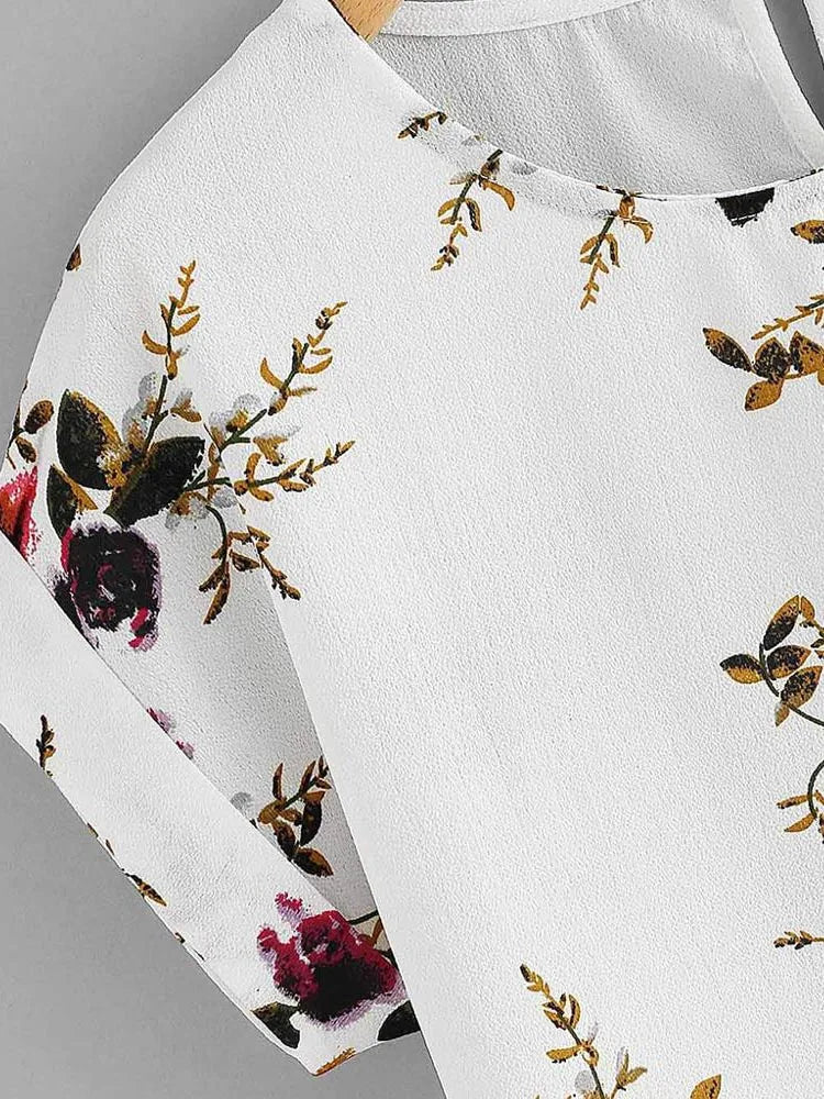 Blusa con estampado floral de verano para mujer, camiseta de cuello redondo, camisa de manga corta para mujer, blusas femeninas, ropa