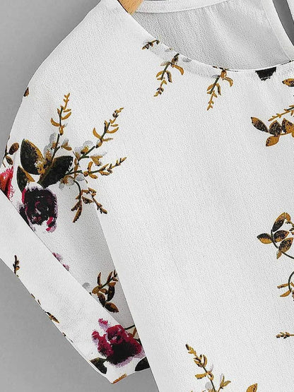 Blusa con estampado floral de verano para mujer, camiseta de cuello redondo, camisa de manga corta para mujer, blusas femeninas, ropa