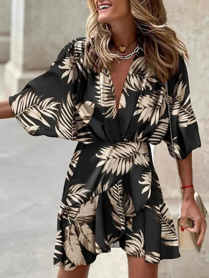 Summer Irregular Mini Dress Fashion Print Casual Elegant Bohemia Sundress Bat Sleeve Ruffles Vestidos Elegant Dresses For Women