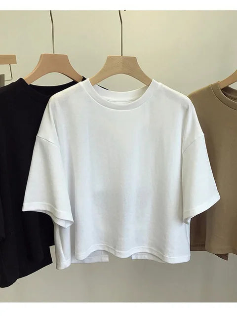 Summer New Ladies Casual Backless T-Shirt 2025 Korean Women Round Neck Loose Sweet Spicy Wind Short-Sleeved Crop Tops