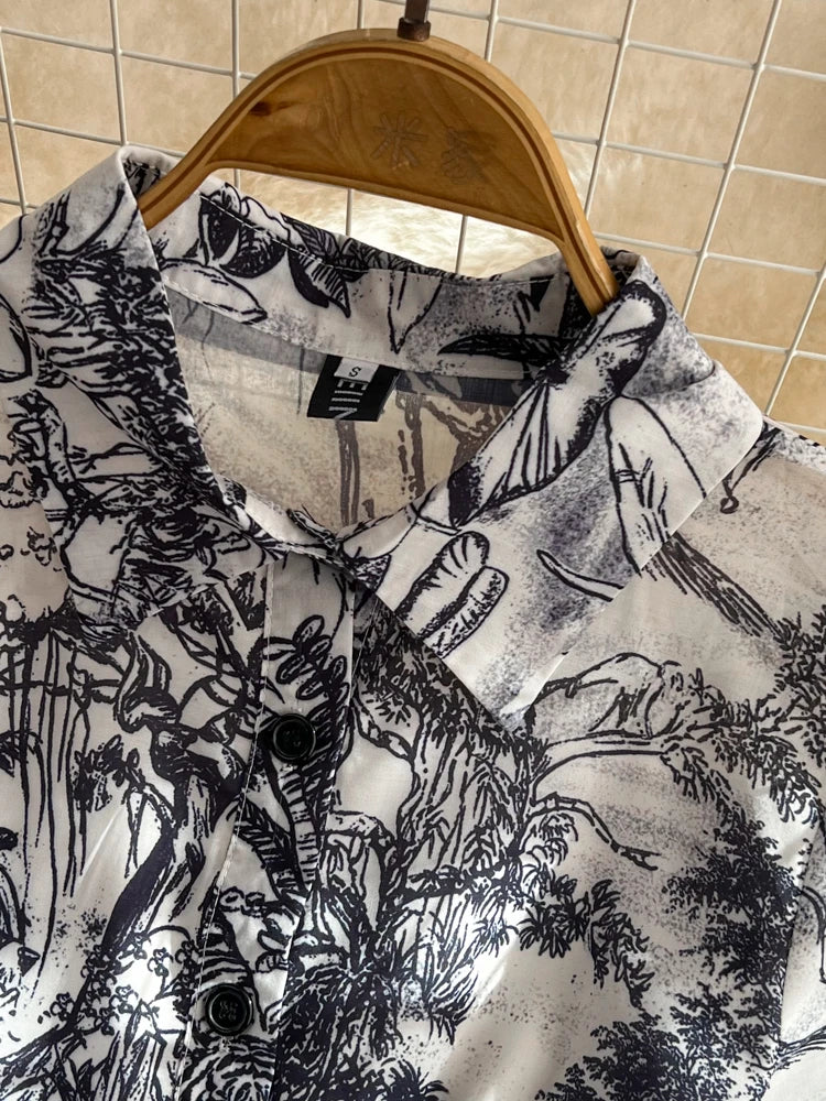 Vestido camisero retro de verano para mujer, manga corta, solapa, botonadura sencilla, corte A, estampado, largo, elegante, para fiesta