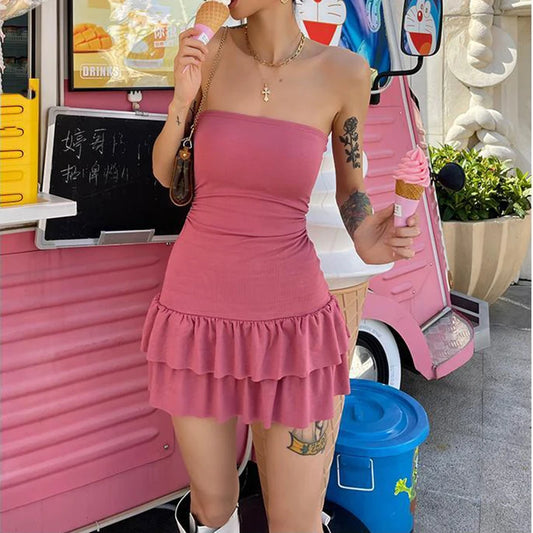 Vestido mini sexy de verano para mujer, sin mangas, estilo urbano, sin espalda, con pliegues, ajustado, negro, para fiesta, corte A, sin tirantes, ropa Y2k