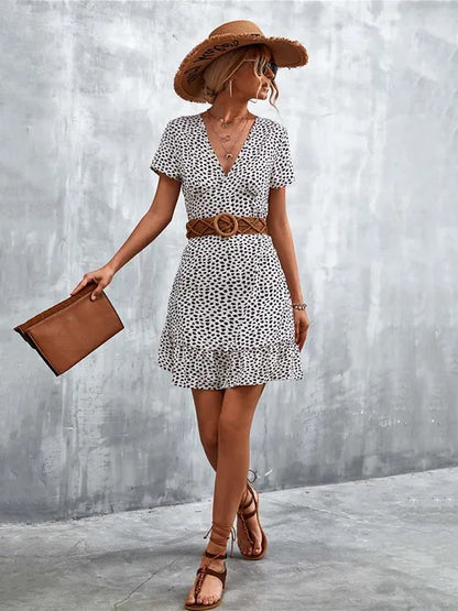 Summer Short Boho Dress Women V Neck Print Floral Party Dress Ladies Bohemian Flower Mini Dress For Women