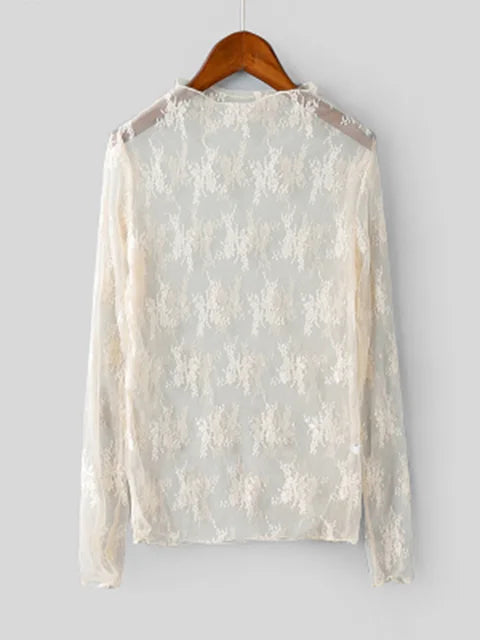 Summer Women Lace Floral Embroidery Blouses Shirt Ladies tops Sexy mesh Blouses Transparent Elegant See-through Black Shirt