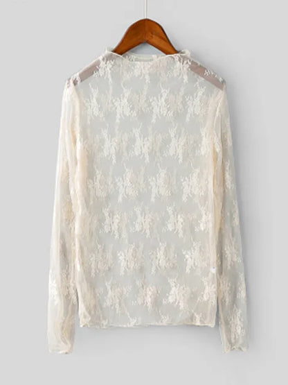 Summer Women Lace Floral Embroidery Blouses Shirt Ladies tops Sexy mesh Blouses Transparent Elegant See-through Black Shirt