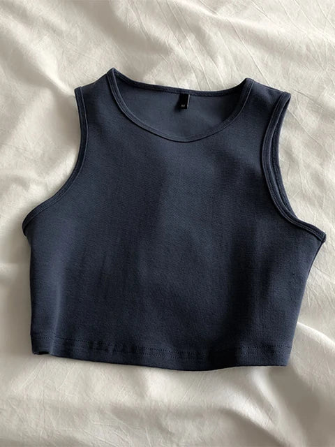 Summer new ladies retro crop top high waist slimming stretch slim short sleeveless bottoming top