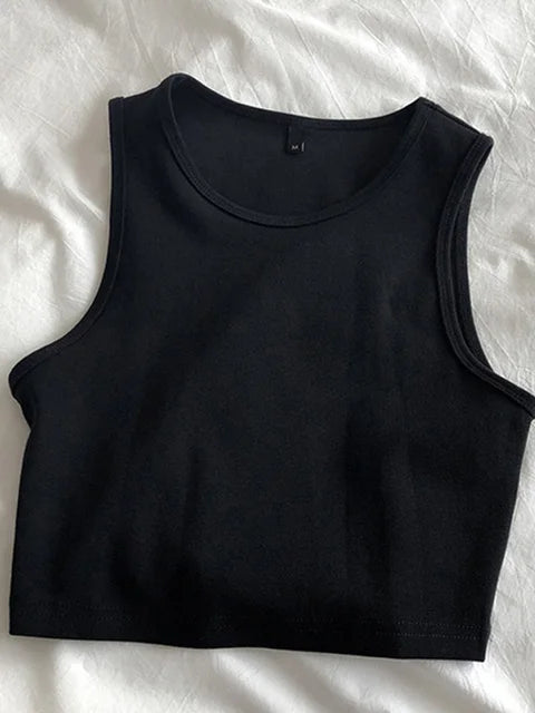 Summer new ladies retro crop top high waist slimming stretch slim short sleeveless bottoming top
