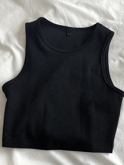 Summer new ladies retro crop top high waist slimming stretch slim short sleeveless bottoming top