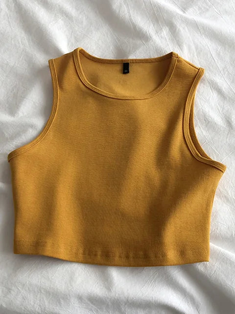 Summer new ladies retro crop top high waist slimming stretch slim short sleeveless bottoming top