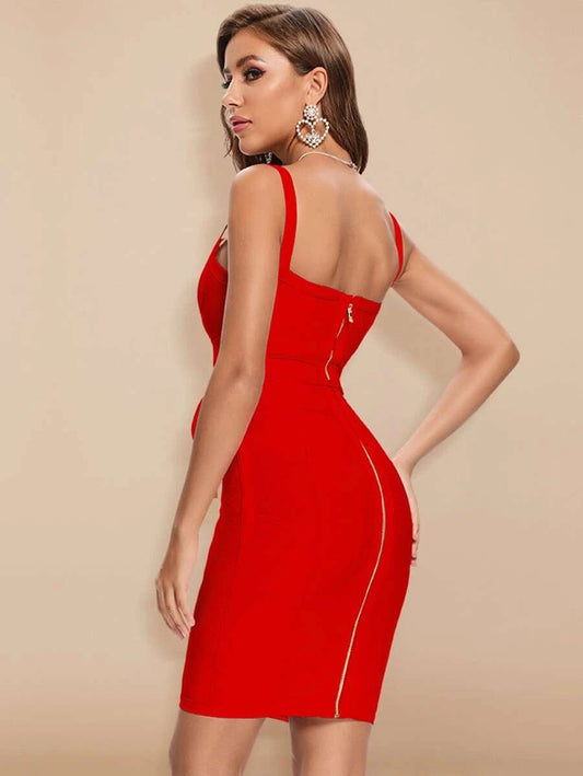 Sleek Sculpting Bandage Dress with Bold Detail