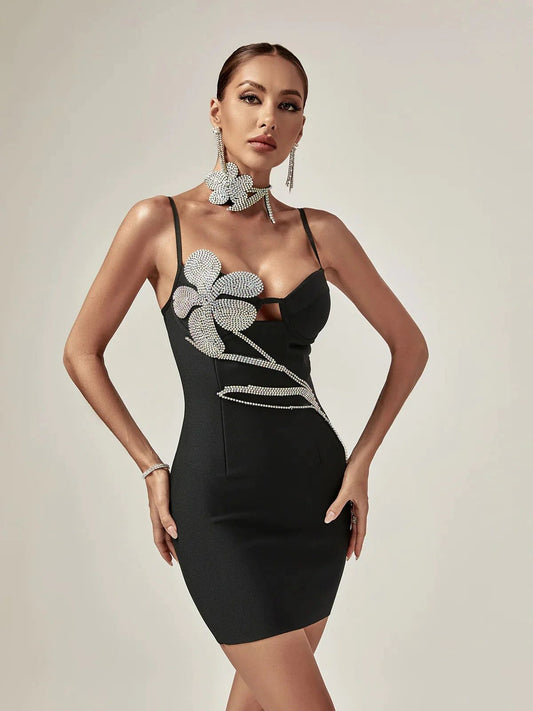 Rhinestone Cut Out Bandage Dress