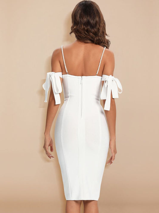 Jewel Bandage Dress with Pearl Straps