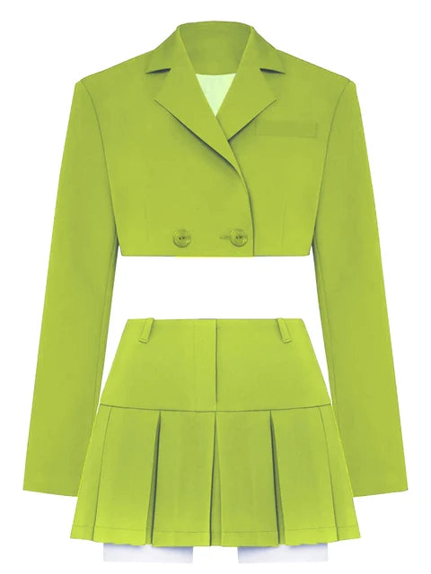 Conjuntos casuales de blazer y falda para mujer, conjunto de dos piezas, abrigo gris corto, blazer, conjuntos de 2 piezas para mujer, nuevo, 2025
