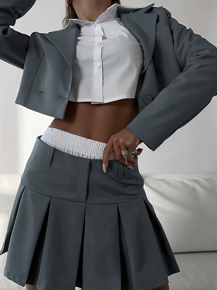 Conjuntos casuales de blazer y falda para mujer, conjunto de dos piezas, abrigo gris corto, blazer, conjuntos de 2 piezas para mujer, nuevo, 2025