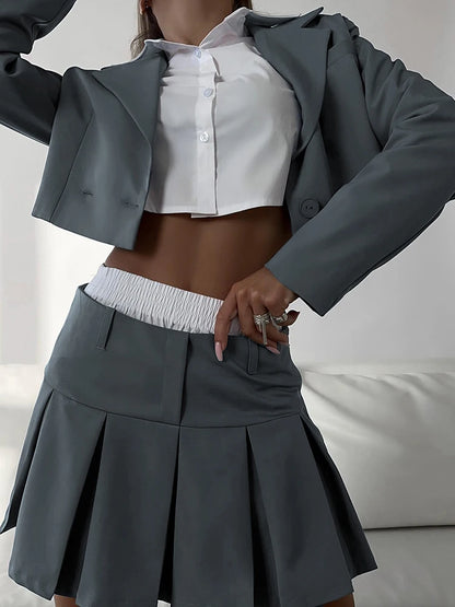 Conjuntos casuales de blazer y falda para mujer, conjunto de dos piezas, abrigo gris corto, blazer, conjuntos de 2 piezas para mujer, nuevo, 2025