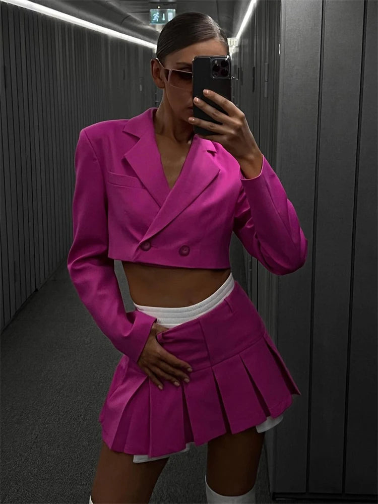 Conjuntos casuales de blazer y falda para mujer, conjunto de dos piezas, abrigo gris corto, blazer, conjuntos de 2 piezas para mujer, nuevo, 2025