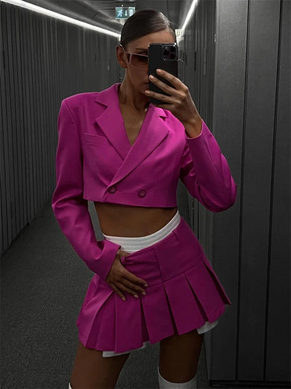 Conjuntos casuales de blazer y falda para mujer, conjunto de dos piezas, abrigo gris corto, blazer, conjuntos de 2 piezas para mujer, nuevo, 2025
