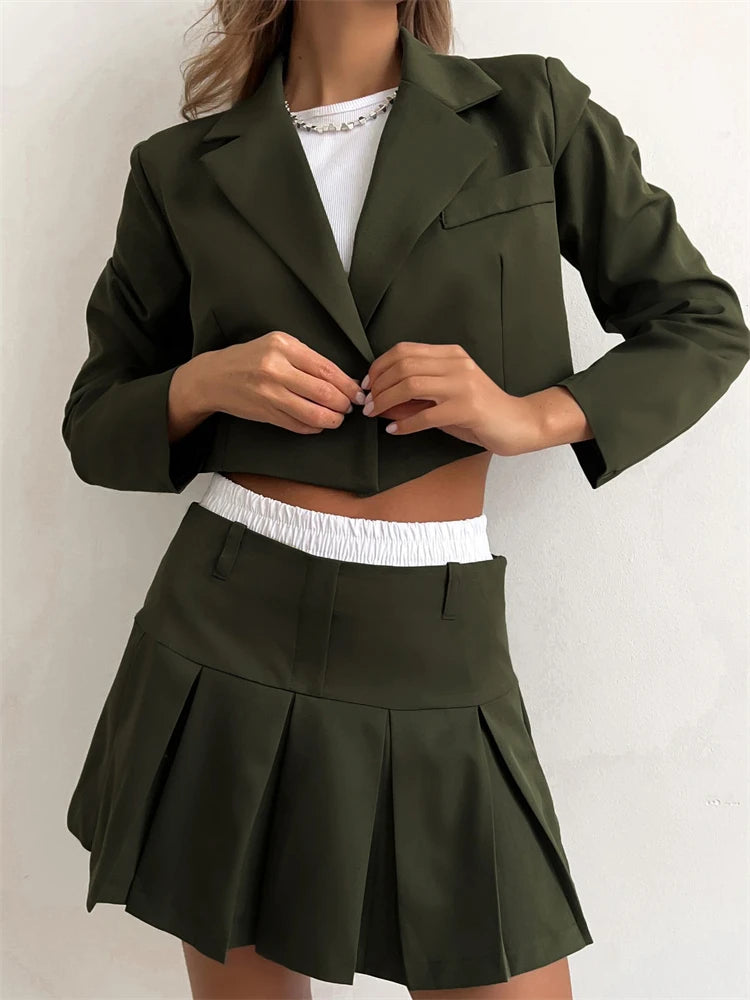 Conjuntos casuales de blazer y falda para mujer, conjunto de dos piezas, abrigo gris corto, blazer, conjuntos de 2 piezas para mujer, nuevo, 2025