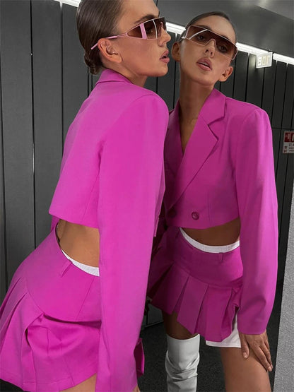 Conjuntos casuales de blazer y falda para mujer, conjunto de dos piezas, abrigo gris corto, blazer, conjuntos de 2 piezas para mujer, nuevo, 2025