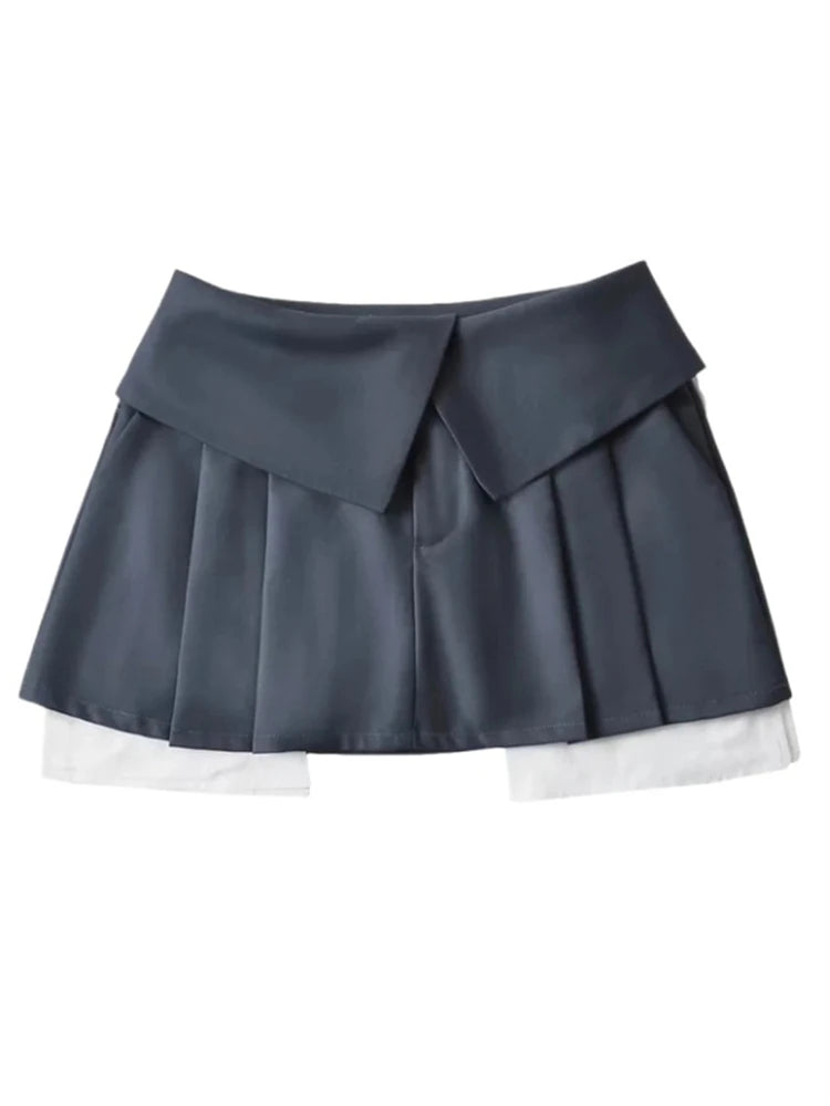 2025 New Mini Skirt For Women High Waist Gray Pleated Skirt A-Line Turn-Down Shorts Y2k Skirt With Pockets Streetwear
