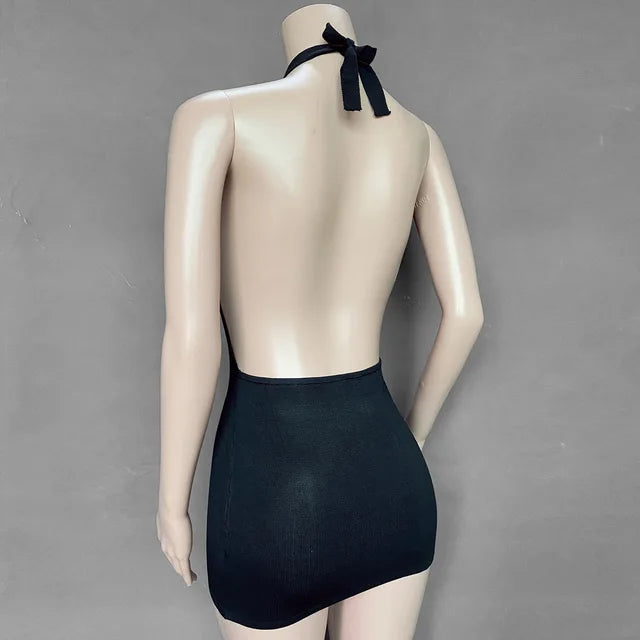 2025 Summer Dress For Women Knitting Halter Sleeveless Bodycon Mini Dresses Y2K Sexy Backless Boho Beach Dress Short