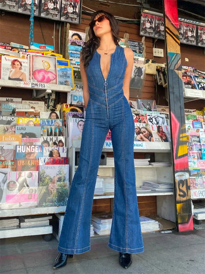 Mono ajustado con espalda descubierta y corte de corazón para mujer, informal, sin mangas, ajustado, de una pieza, estilo retro vaquero, novedad 2025