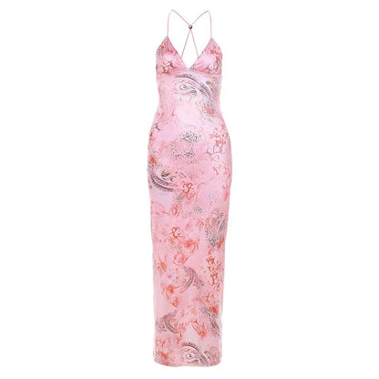 Backless Maxi Dress For Women Slim Sexy Butterfly Bodycon Slim Sheath Dress Women’s Club Deep V Neck Dresses Woman 2025