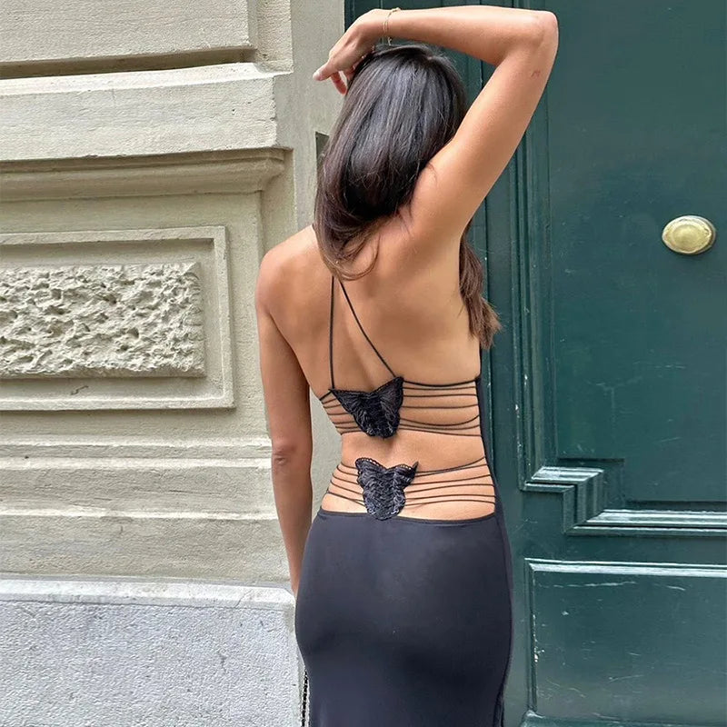 Backless Maxi Dress For Women Slim Sexy Butterfly Bodycon Slim Sheath Dress Women’s Club Deep V Neck Dresses Woman 2025