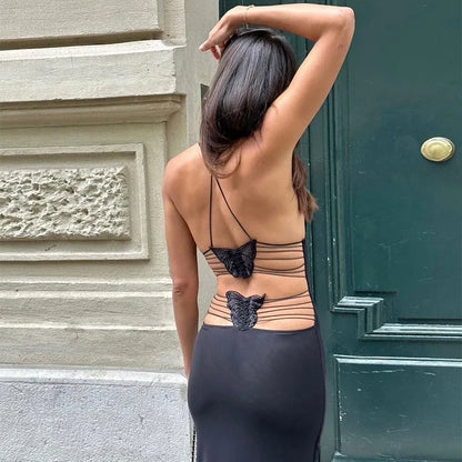 Backless Maxi Dress For Women Slim Sexy Butterfly Bodycon Slim Sheath Dress Women’s Club Deep V Neck Dresses Woman 2025