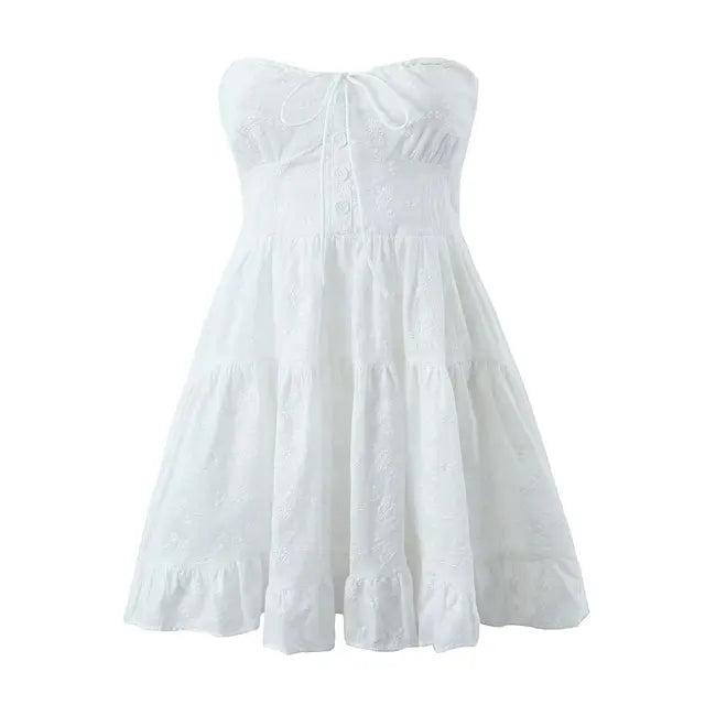 Bandage Lace Dress For Women 2025 Summer New Sleeveless Sexy Off Shoulder Dresses Ladies Holiday Lovely Beach Dress Femme