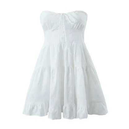 Bandage Lace Dress For Women 2025 Summer New Sleeveless Sexy Off Shoulder Dresses Ladies Holiday Lovely Beach Dress Femme