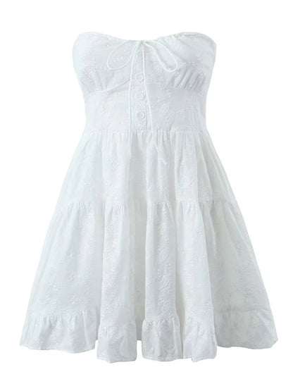 Bandage Lace Dress For Women 2025 Summer New Sleeveless Sexy Off Shoulder Dresses Ladies Holiday Lovely Beach Dress Femme