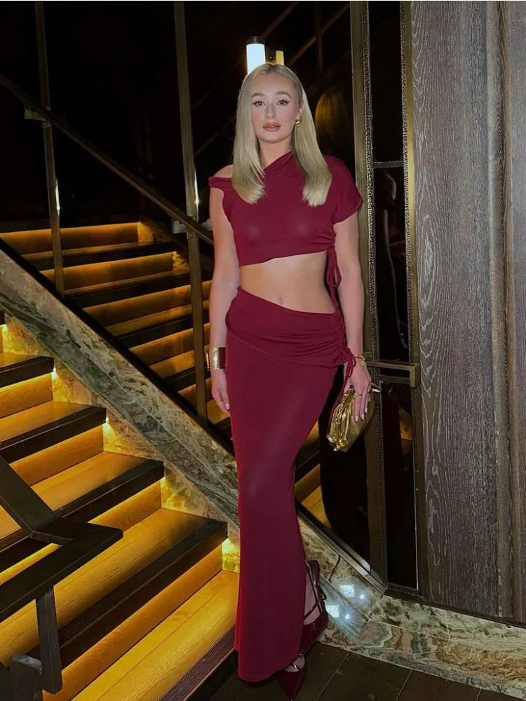 Bandage Maxi Skirt 2 Piece Sets Womens Outfits Sexy Slim Tank Tops Lady Party Bodycon Long Elegant Dress Sets Womens 2025