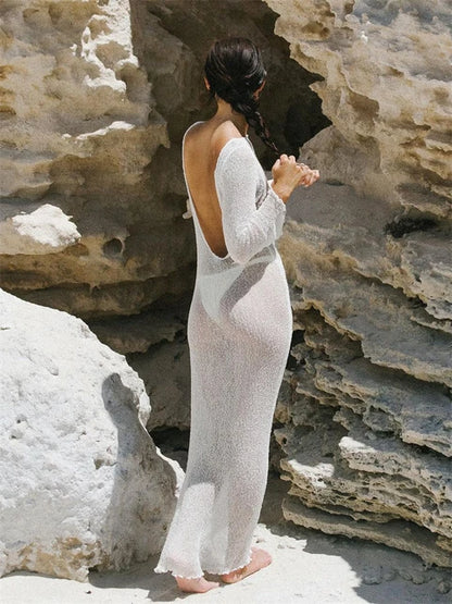 Trajes de baño de crochet extragrandes, transparentes, sin espalda, para mujer, para fiestas de verano, playa