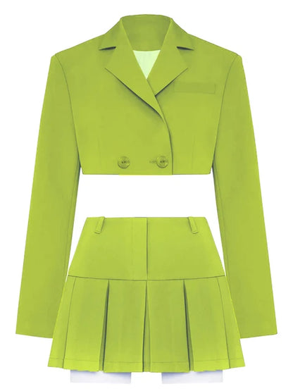 Black Blazer Sets 2025 Fashion Two Piece Cropped Blazer Jacket Coat And Mini Skirts Sets For Women Casual Suit Streetwear