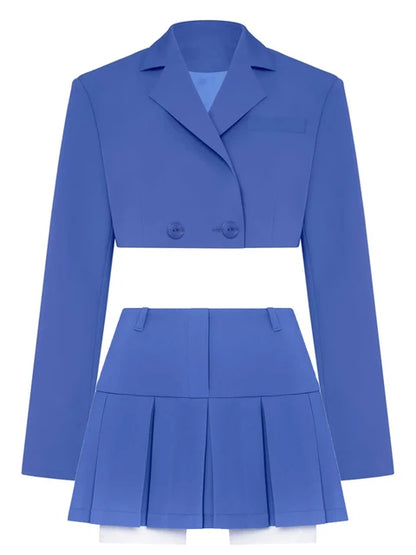 Black Blazer Sets 2025 Fashion Two Piece Cropped Blazer Jacket Coat And Mini Skirts Sets For Women Casual Suit Streetwear