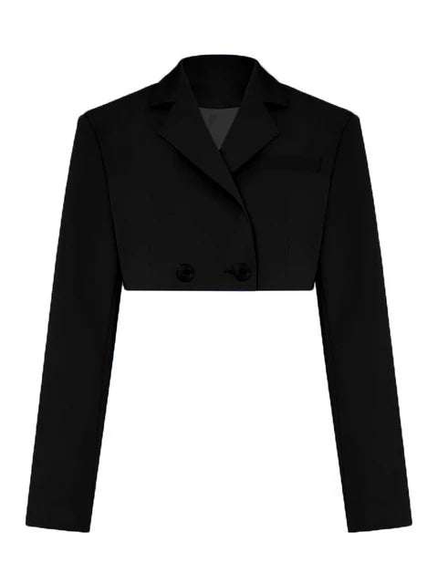 Black Blazer Sets 2025 Fashion Two Piece Cropped Blazer Jacket Coat And Mini Skirts Sets For Women Casual Suit Streetwear