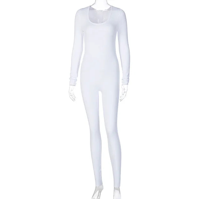 Mono negro de mujer de primavera, de manga larga, con cuello en V, ajustado, de una pieza, elástico, para fitness, mono sexy