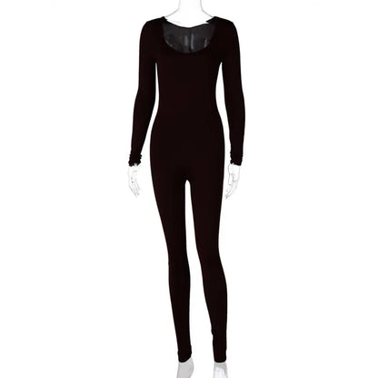 Mono negro de mujer de primavera, de manga larga, con cuello en V, ajustado, de una pieza, elástico, para fitness, mono sexy