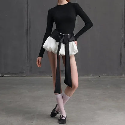 Conjuntos de falda con lazo para mujer, blusa sexy con espalda descubierta y cordones, minifaldas con pliegues a la moda, trajes de 2 piezas para mujer.