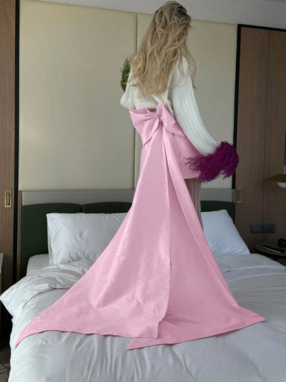 Minifaldas con lazo para mujer, falda rosa con temperamento, elegante, de satén, para fiestas y calle, 2025