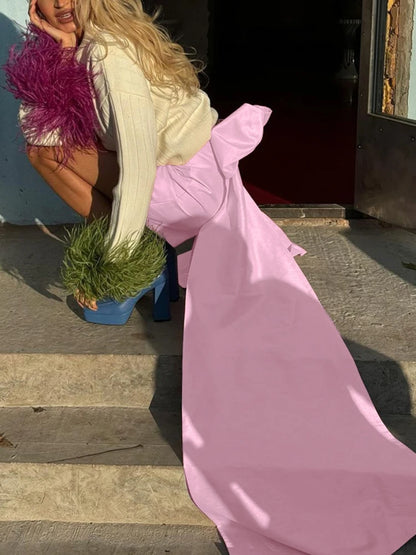 Minifaldas con lazo para mujer, falda rosa con temperamento, elegante, de satén, para fiestas y calle, 2025