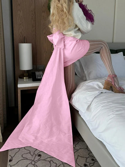Minifaldas con lazo para mujer, falda rosa con temperamento, elegante, de satén, para fiestas y calle, 2025